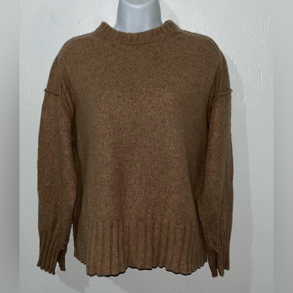 Arket Womens Jumper 100% Wool Brown Crewneck Pullover Chunky Ribbed Knit Sz L - Picture 2 of 11